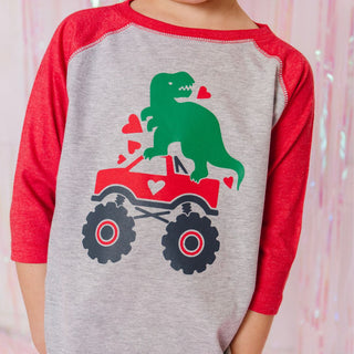 Sweet Wink Dino Heart Crusher L/S Tee - Heather / Red, Sweet Wink, cf-size-7-8y, cf-type-tee, cf-vendor-sweet-wink, Dino, Dino Heart Crusher, Dinos, Dinosaur, Dinosaurs, JAN23, Sweet Wink, Sw