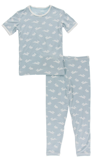 KicKee Pants Pearl Blue Bunny S/S Pajama Set, KicKee Pants, Bunny Pajamas, cf-size-4t, cf-size-5-years, cf-type-pajama-set, cf-vendor-kickee-pants, CM22, Easter, Easter Bunny, Easter Pajamas,