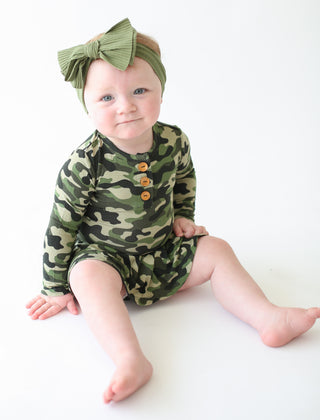 Posh Peanut Cadet L/S Henley with Twirl Skirt Bodysuit, Posh Peanut, Camo, cf-size-0-3-months, cf-size-12-18-months, cf-size-6-12-months, cf-type-twirl-skirt-bodysuit, cf-vendor-posh-peanut, 