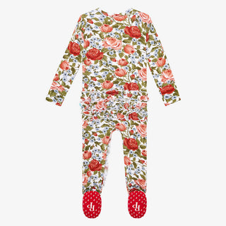 Posh Peanut Alma Ruffled Zippered Footie, Posh Peanut, Alma, cf-size-6-9-months, cf-type-footie, cf-vendor-posh-peanut, Floral, Posh Peanut, Posh Peanut Alma, Posh Peanut Footie, Posh Peanut 