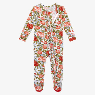 Posh Peanut Alma Ruffled Zippered Footie, Posh Peanut, Alma, cf-size-6-9-months, cf-type-footie, cf-vendor-posh-peanut, Floral, Posh Peanut, Posh Peanut Alma, Posh Peanut Footie, Posh Peanut 