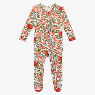 Posh Peanut Alma Ruffled Zippered Footie, Posh Peanut, Alma, cf-size-6-9-months, cf-type-footie, cf-vendor-posh-peanut, Floral, Posh Peanut, Posh Peanut Alma, Posh Peanut Footie, Posh Peanut 