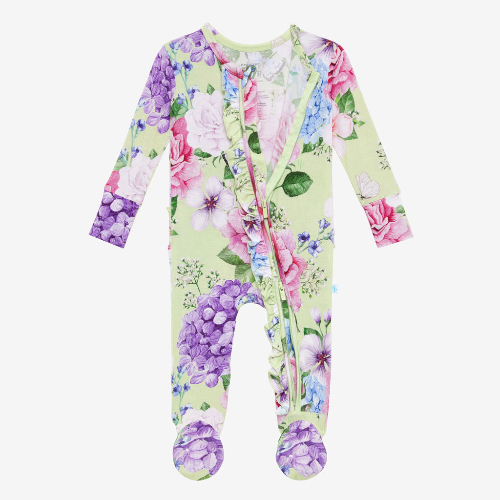 Posh Peanut Georgina buy print ruffled footie 3-6