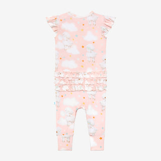 Posh Peanut Mary Ruffled Capsleeve Basic Romper, Posh Peanut, cf-size-0-3-months, cf-size-9-12-months, cf-type-romper, cf-vendor-posh-peanut, Lamb, Posh Peanut, Posh Peanut Lamb, Posh Peanut 