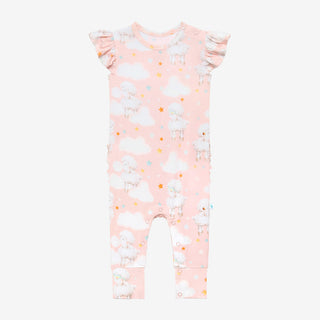 Posh Peanut Mary Ruffled Capsleeve Basic Romper, Posh Peanut, cf-size-0-3-months, cf-size-9-12-months, cf-type-romper, cf-vendor-posh-peanut, Lamb, Posh Peanut, Posh Peanut Lamb, Posh Peanut 