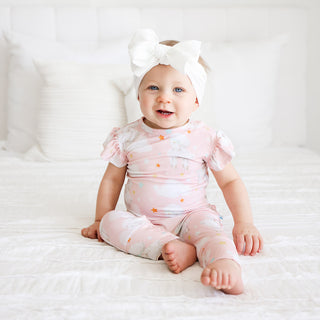 Posh Peanut Mary Ruffled Capsleeve Basic Romper, Posh Peanut, cf-size-0-3-months, cf-size-9-12-months, cf-type-romper, cf-vendor-posh-peanut, Lamb, Posh Peanut, Posh Peanut Lamb, Posh Peanut 