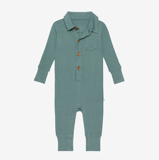 Posh Peanut Arctic Waffle L/S Collared Henley Long Romper, Posh Peanut, cf-size-2t, cf-size-3-6-months, cf-size-6-9-months, cf-size-9-12-months, cf-type-romper, cf-vendor-posh-peanut, Posh Pe