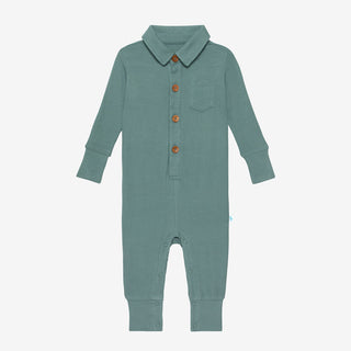 Posh Peanut Arctic Waffle L/S Collared Henley Long Romper, Posh Peanut, cf-size-2t, cf-size-3-6-months, cf-size-6-9-months, cf-size-9-12-months, cf-type-romper, cf-vendor-posh-peanut, Posh Pe