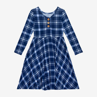 Posh Peanut Owen L/S Henley Twirl Dress, Posh Peanut, Blue Plaid, Posh Peanut, Posh Peanut Blue Plaid, Posh Peanut Dress, Posh Peanut Fall 2021, Posh Peanut L/S Henley Twirl Dress, Posh Peanu