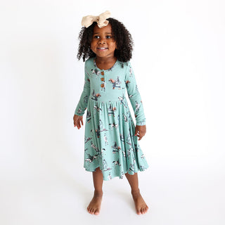 Posh Peanut Wallace L/S Henley Twirl Dress, Posh Peanut, cf-size-3t, cf-size-4t, cf-size-5t, cf-type-dress, cf-vendor-posh-peanut, Posh Peanut, Posh Peanut Dress, Posh Peanut Fall 2021, Posh 