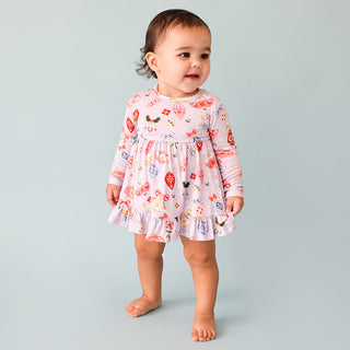 Posh Peanut Holly L/S Ruffled Bodysuit Dress, Posh Peanut, All Things Holiday, cf-size-0-3-months, cf-size-3-6-months, cf-type-twirl-skirt-bodysuit, cf-vendor-posh-peanut, Christmas, Holly, L