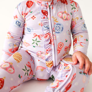 Posh Peanut Holly Ruffled Zippered Footie, Posh Peanut, All Things Holiday, cf-size-0-3-months, cf-size-preemie, cf-type-footie, cf-vendor-posh-peanut, Christmas, Christmas Pajama, Christmas 