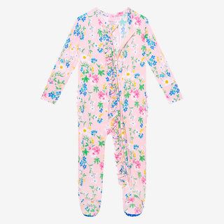 Posh Peanut Nicole Ruffled Zippered Footie, Posh Peanut, cf-size-6-9-months, cf-size-9-12-months, cf-type-footie, cf-vendor-posh-peanut, Floral, Nicole, Posh Peanut, Posh Peanut Footie, Posh 