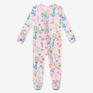 Posh Peanut Nicole Ruffled Zippered Footie, Posh Peanut, cf-size-6-9-months, cf-size-9-12-months, cf-type-footie, cf-vendor-posh-peanut, Floral, Nicole, Posh Peanut, Posh Peanut Footie, Posh 