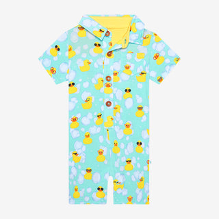 Posh Peanut Ducky S/S Collared Henley Romper, Posh Peanut, cf-size-3-6-months, cf-type-romper, cf-vendor-posh-peanut, Ducly, Posh Peanut, Posh Peanut Collared Henley Romper, Posh Peanut Ducky