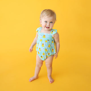 Posh Peanut Ducky Basic Ruffled Capsleeve Bubble Romper, Posh Peanut, cf-size-3-6-months, cf-type-romper, cf-vendor-posh-peanut, Ducky, Posh Peanut, Posh Peanut Basic Ruffled Capsleeve Bubble