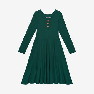 Posh Peanut Hunter Green Waffle L/S Henley Twirl Dress, Posh Peanut, cf-size-2t, cf-size-3t, cf-size-4t, cf-size-5t, cf-size-6t, cf-type-dress, cf-vendor-posh-peanut, Hunter Green Waffle, Pos