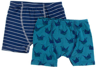 KicKee Pants Boxer Brief Set-Tokyo Navy Stripe & Seagrass Origami Crane, KicKee Pants, Black Friday, Boxer Brief, Boys Boxer Brief Set, Boys Boxer Briefs Set, CM22, Cyber Monday, Els PW 8598,