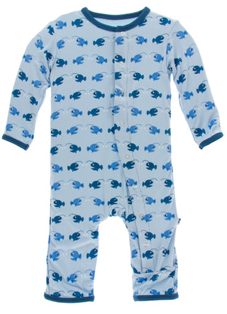 KicKee Pants Pond Angler Fish Coverall with Snaps, KicKee Pants, CM22, Coverall, KicKee, KicKee Oceanography, KicKee Pants Coverall, KicKee Pants Oceanography, KicKee Pants Pond Angler Fish, 