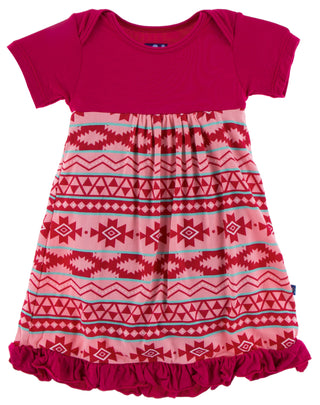 KicKee Pants Strawberry Mayan Pattern One Piece Dress Romper, KicKee Pants, Black Friday, cf-size-3-6-months, cf-type-dress-romper, cf-vendor-kickee-pants, CM22, Cyber Monday, Dress Romper, E