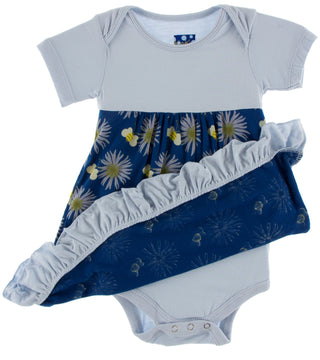 KicKee Pants Navy Cornflower and Bee S/S One Piece Dress Romper, KicKee Pants, Botany, cf-size-6-12-months, cf-type-dress-romper, cf-vendor-kickee-pants, CM22, Dress Romper, Els PW 5060, KicK