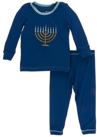 KicKee Pants Menorah Applique Long Sleeve 2pc Pajama Set, KicKee Pants, All Things Holiday, Chanukah, Christmas in July, CM22, Els PW 5060, Els PW 8258, End of Year, End of Year Sale, Hannukk