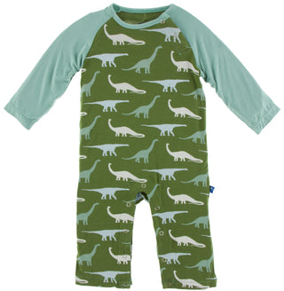 KicKee Pants Moss Sauropods L/S Raglan Romper, KicKee Pants, Black Friday, CM22, Cyber Monday, Els PW 5060, Els PW 8258, End of Year, End of Year Sale, KicKee, KicKee Paleontology, KicKee Pan