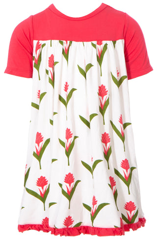 KicKee Pants Natural Red Ginger Flowers Classic S/S Swing Dress, KicKee Pants, Botany, cf-size-2t, cf-size-3t, cf-size-4t, cf-type-dress, cf-vendor-kickee-pants, CM22, Els PW 5060, KicKee, Ki