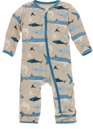 KicKee Pants Burlap Sharks Coverall with Zipper, KicKee Pants, CM22, Coverall, Coverall with Zipper, KicKee, KicKee Oceanography, KicKee Pants, KicKee Pants Burlap Sharks, KicKee Pants Burlap