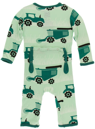 KicKee Pants Pistachio Tractors and Wheat Coverall with Zipper, KicKee Pants, CM22, Coverall, Coverall with Zipper, Coveralls, Fitted Coverall, KciKee Coverall, KicKee, KicKee Agriculture, Ki