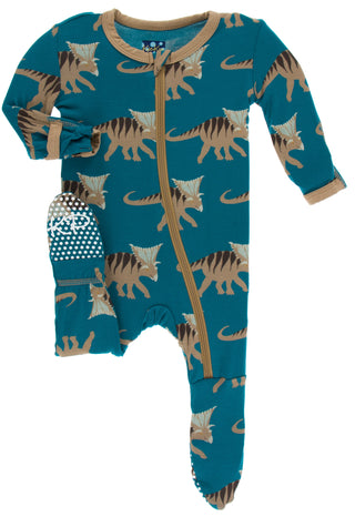 KicKee Pants Heritage Blue Kosmoceratops Footie with Zipper, KicKee Pants, Black Friday, CM22, Cyber Monday, Els PW 5060, Els PW 8258, End of Year, End of Year Sale, Footie, Footie with Zippe