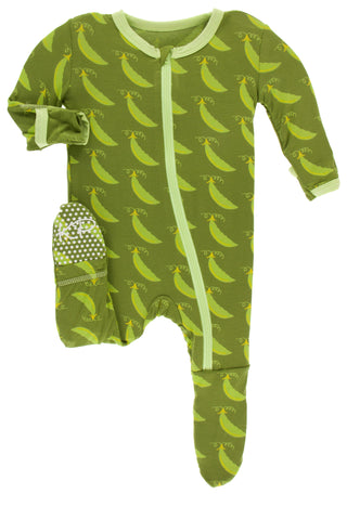 KicKee Pants Grasshopper Sweet Peas Footie with Zipper, KicKee Pants, Botany, cf-size-0-3-months, cf-size-6-9-months, cf-size-newborn, cf-type-footie, cf-vendor-kickee-pants, CM22, Els PW 506