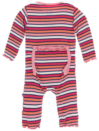 KicKee Pants Botany Red Ginger Stripe Muffin Ruffle Coverall with Zipper, KicKee Pants, Botany, CM22, Coverall, Coverall with Zipper, Coveralls, Els PW 5060, Fitted Coverall, KicKee, KicKee B