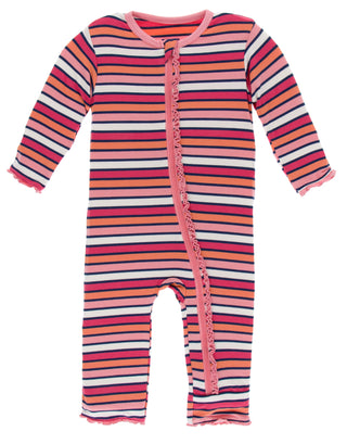 KicKee Pants Botany Red Ginger Stripe Muffin Ruffle Coverall with Zipper, KicKee Pants, Botany, CM22, Coverall, Coverall with Zipper, Coveralls, Els PW 5060, Fitted Coverall, KicKee, KicKee B