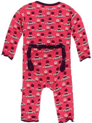 KicKee Pants Red Ginger Aliens w/Flying Saucers Muffin Ruffle Coverall with Zipper, KicKee Pants, cf-size-12-18-months, cf-type-muffin-ruffle-coverall, cf-vendor-kickee-pants, CM22, Coverall,