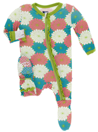 KicKee Pants Tropical Flowers Layette Classic Ruffle Footie with Zipper, KicKee Pants, Brazil, CM22, KicKee, KicKee Brazil, KicKee Pants, KicKee Pants Brazil, KicKee Pants Layette Classic Ruf