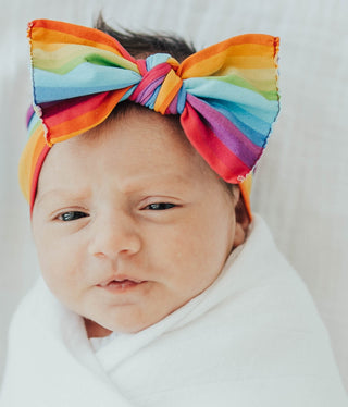 Baby Bling Rainbow Bright Printed Knot Headband *Basically Bows & Bowties EXCLUSIVE*, Baby Bling, Baby Bling, Baby Bling Bows, Baby Bling Collaboration, Baby bling Exclusive Headband, Baby Bl