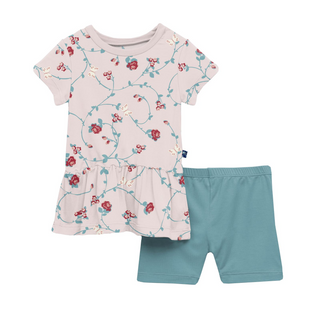 KicKee Pants Macaroon Floral Vines S/S Playtime Outfit Set, KicKee Pants, CM22, KicKee Pants, KicKee Pants Playtime Outfit Set, KicKee Pants Short Sleeve Playtime Outfit Set, KP Road Trip, Ma