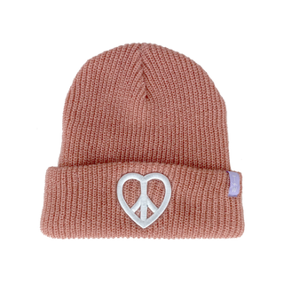 Tiny Whales Peace and Love Dusty Rose Beanie, Tiny Whales, Beanie, cf-size-youth-6-12y, cf-type-hats, cf-vendor-tiny-whales, CM22, Tiny Whales, Tiny Whales Beanie, Tiny Whales Fall 2022, Tiny