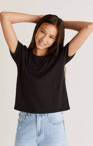 Z Supply Girls Carrie Slub Top - Black, Z Supply, CM22, JAN23, Top, Tween Girl, tween girls, Tween Girls Clothing, Z Supply, Z Supply Girls, Z Supply Girls Black, Z Supply Girls Carrie Slub T