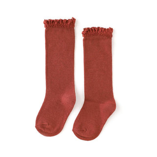 Little Stocking Co Lace Top Knee High Socks - Rust, Little Stocking Co, cf-size-1-5-3y, cf-size-4-6y, cf-size-6-18-months, cf-type-knee-high-socks, cf-vendor-little-stocking-co, Fall 2021, Li