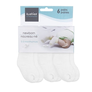 Kushies 6 Pack Terry Newborn Sock Set - White, Kushies Baby, Baby Socks, Baby SocksNebworn Socks, cf-type-socks, cf-vendor-kushies-baby, Kushie Baby, Kushies, Kushies 6 Pack Terry Newborn Soc