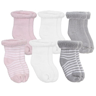 Kushies 6 Pack Terry Newborn Sock Set - Pink/White/Grey, Kushies Baby, Baby Socks, Baby SocksNebworn Socks, cf-type-socks, cf-vendor-kushies-baby, Gray Newborn Socks, Grey Newborn Socks, Kush