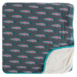 KicKee Pants Stone Rainbow Trout Sherpa-Lined Throw Blanket, KicKee Pants, KicKee, KicKee Pants, KicKee Pants Fish and Wildlife, KicKee Pants Large Throw Blanket, KicKee Pants Sherpa-Lined Th