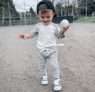 Little Bipsy Bamboo Baseball Tee - Grey, Little Bipsy Collection, CM22, JAN23, Little Bipsy, Little Bipsy Bamboo Baseball Tee, Little Bipsy Bamboo Baseball Tee - Grey, Little Bipsy Baseball T