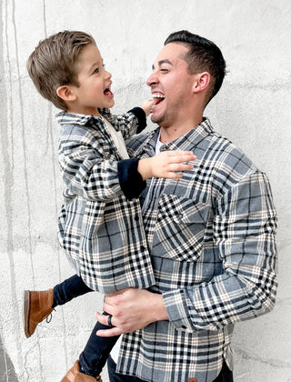 Little Bipsy Flannel Shacket - Ash, Little Bipsy Collection, Ash, CM22, Daddy + Me, Daddy and Me, Flannel, Flannel Shacket, Hooded Flannel, JAN23, Little Bipsy, Little Bipsy Collection, Littl