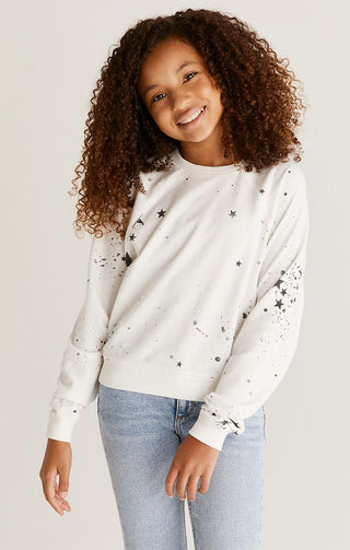 Z Supply Girls Splatter Star Sweatshirt - White, Z Supply, JAN23, Top, Tween Girl, tween girls, Tween Girls Clothing, Z Supply, Z Supply Girls, Z Supply Girls Splatter Star Sweatshirt, Z Supp