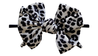 Baby Bling Black & White Leopard Velvet FAB-BOW-LOUS on Skinny Band, Baby Bling, Baby Baby Bling Headbands, Baby Bling Black & White Leopard Velvet, Baby Bling Black & White Leopard Velvet FA