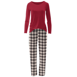 KicKee Pants Midnight Holiday Plaid Women's L/S Loosey Goosey Tee & Pant Set, KicKee Pants, All Things Holiday, cf-size-large, cf-size-xlarge, cf-type-womens-pajama-set, cf-vendor-kickee-pant