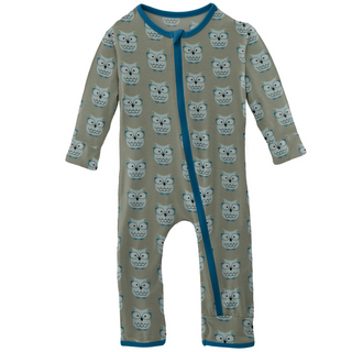 KicKee Pants Silver Sage Wise Owls Coverall with Zipper, KicKee Pants, cf-size-12-18-months, cf-size-18-24-months, cf-type-coverall, cf-vendor-kickee-pants, CM22, Coverall, Coverall with Zipp